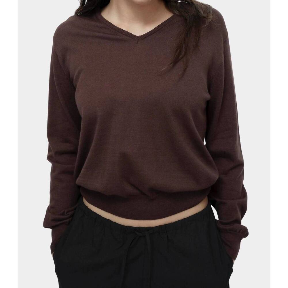 NEW MIJEONG PARK cotton blend v-neck knit top in brown
